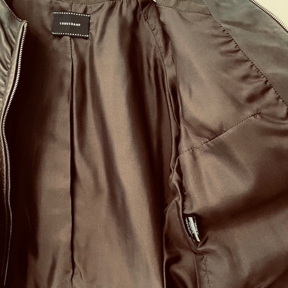 ❤️ LONGCHAMP PARIS DESIGNER LUXURY LAMB KIDSKIN LEATHER CROPPED RUCHED JACKET - Picture 12 of 14